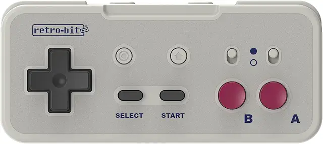 Manette Retro-Bit Origin8 sans fil, design NES gris fidèle à l'original, D-pad, Select et Start, boutons d'action B et A rouges