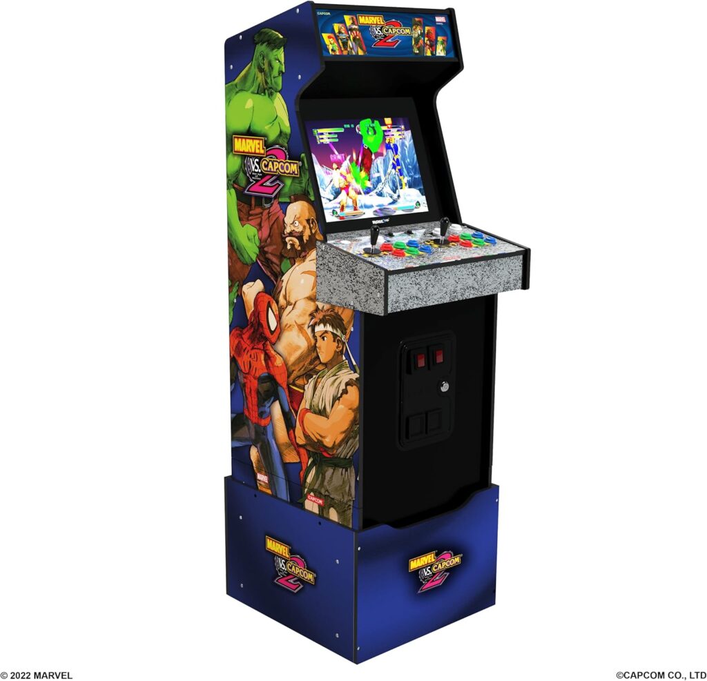 Meilleure borne d'arcade 2026 : comparatif et guide d'achat 29
Borne d'arcade Arcade1Up Marvel vs Capcom 2 avec rehausseur, écran 17 pouces, marquise lumineuse et artwork officiel