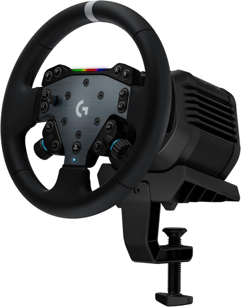 Volant Logitech G RS50 System Direct Drive pour PS5 et PC, jante cuir noir, base Direct Drive compacte à fixation étau de bureau