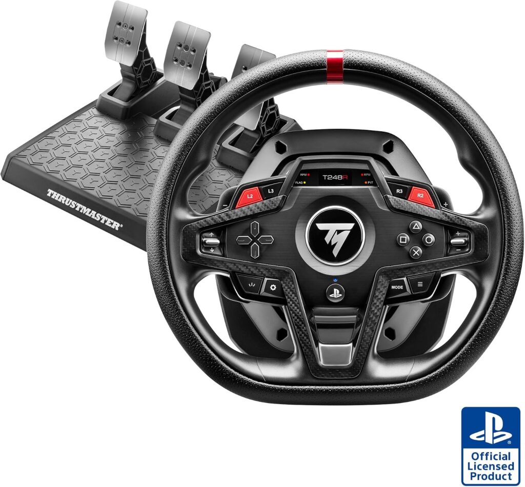 Comparatif des meilleurs volants PS5 29 Volant Thrustmaster T248R pour PS5 et PS4 avec écran LCD de télémétrie, palettes magnétiques et pédalier magnétique T3PM